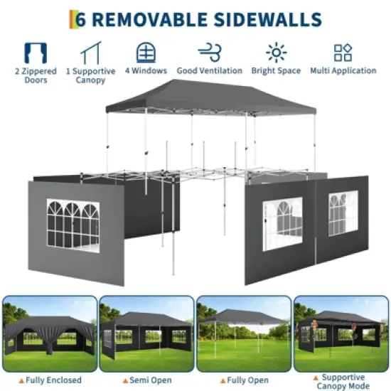 10x20 Pop Up Canopy Tent, for Parties with Roller Bag, with 6 Removable Sidewalls, Upgraded Thickened Legs, 6 Sand Bags image {4}