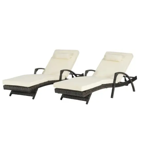 Foldable Wicker Outdoor Patio Chaise Lounge Set Of 2,Outdoor Reclining Lounge Chair Recliner Up To 150&deg; With Cushion And Armrest -Maison Boucle image {6}