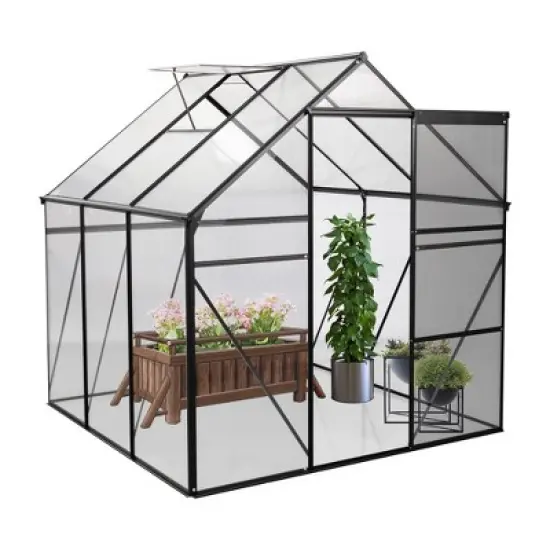 Walk In Greenhouse, Greenhouses With Sliding Door, Adjustable Roof, Drainage System & Galvanized Base, Metal Frame Greenhouse For Backyard image {2}