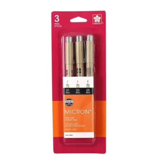 3pk Micron Archival Ink Multi-Size Tip Pen Set - Black: Pigma Micron Drawing Pens, Fine 0.45mm, Porous Point, 3 Count image {5}