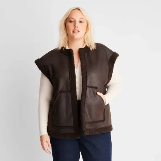 Women's Faux Shearling Lined Leather Vest - Future Collective&trade; with Reese Blutstein Dark Brown image {4}
