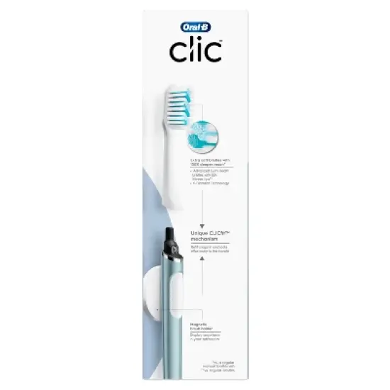 Oral-B Clic Toothbrush - Aqua with 2 Replaceable Brush Heads and Magnetic Brush Mount image {3}