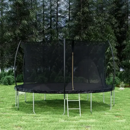 QingMoon 14FT Trampoline With Fence,360-Degree Safety Net,Double-side color pad,Ladder,Curved Fence Pole Built To Last For Kids And Adults image {5}
