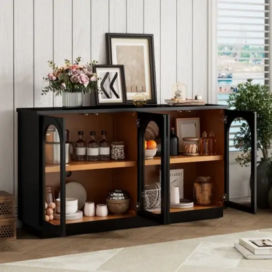 KTMBDW Sideboard Buffet Storage Cabinet, Credenza Buffet Table, Boho Console Accent Cabinet with Doors for Kitchen Entryway image {2}