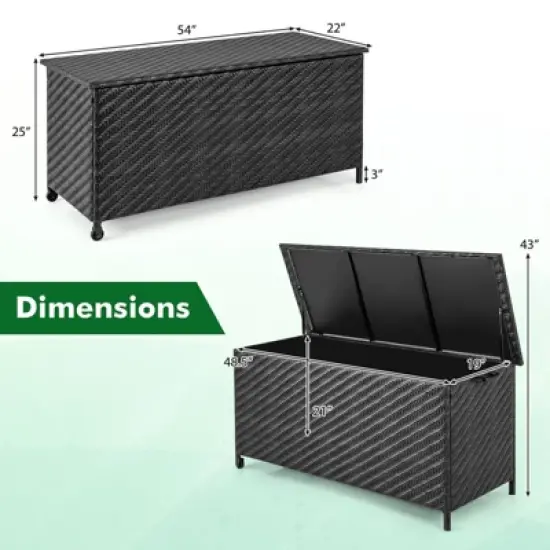 WELLFOR 85gal Outdoor Wicker Storage Box with Removable Liner and 2 Wheels Black image {2}
