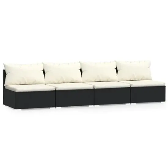 vidaXL Black Patio Furniture Poly Rattan - Cream Cushions -4 Seats image {8}