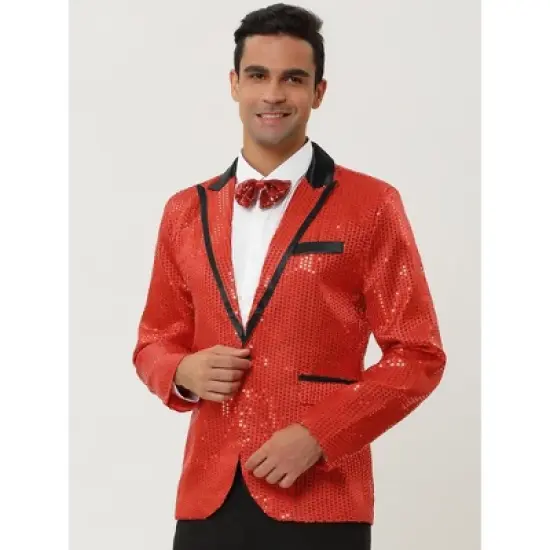 Lars Amadeus Men's Shiny Sequins Wedding Party Prom Sparkly One Button Blazer image {2}
