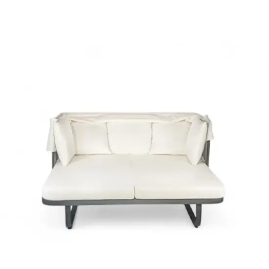 57" Outdoor Patio Rattan Daybed Sunbed with Retractable Canopy and Pillows image {10}