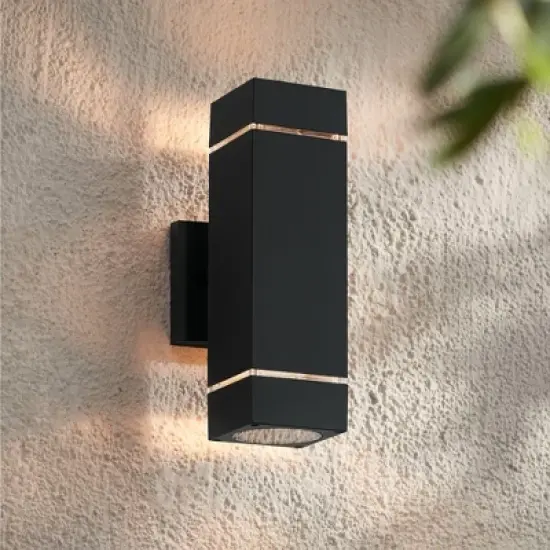 Possini Euro Design Skyridge 11 3/4" High Mid Century Modern Outdoor Wall Light Fixture Mount Porch House Exterior Up-Down LED Bulb Black Aluminum image {1}