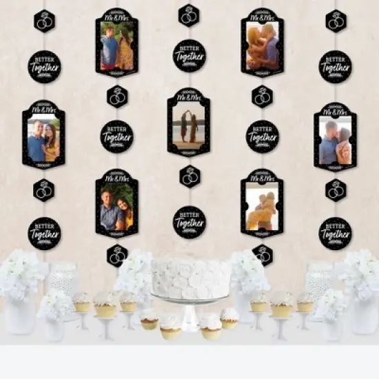 Big Dot of Happiness Mr. and Mrs. - Black and White Wedding or Bridal Shower Vertical Photo Garland 35 Pieces image {6}