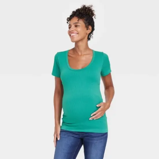 Short Sleeve Seamless Ribbed Maternity T-Shirt - Isabel Maternity by Ingrid & Isabel&trade; image {4}
