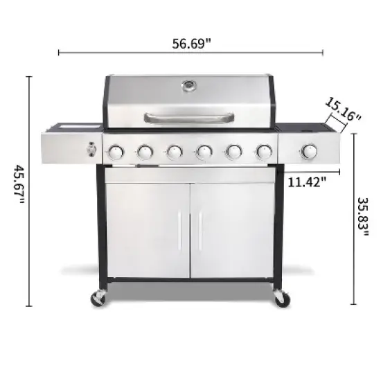 APRILSOUL56.69"6-Burner Propane Gas Grill With Side Burner,Silver image {8}