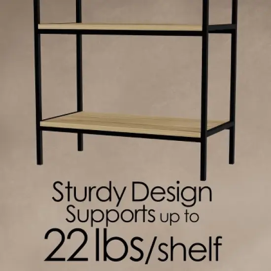 Hastings Home 5-Tier Open Bookshelf &ndash; Industrial Bookcase with Steel Frame, Black image {2}