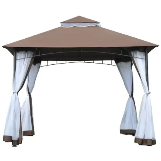 Outsunny 116.25" x 116.25" Outdoor Patio Gazebo Canopy Tent with Mesh Sidewalls, 2-Tier Canopy for Backyard, Coffee image {3}