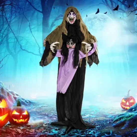 Costway Lighted and Animated Halloween Decoration 63&rdquo; Outdoor Animatronic Halloween Vampire w/ LED Vocally Triggered Sound & Motion Effect image {1}