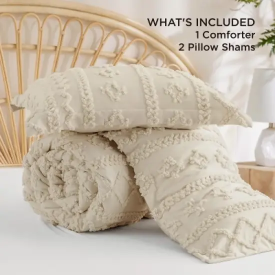 Tufted Boho Comforter Set Bed Set GentleSoft Farmhouse Shabby Chic Embroidery Bedding image {6}