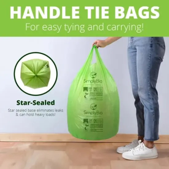 Simply Bio 13 Gallon Compostable Trash Bags Handle-Tie, Thick 0.87 Mil, 49.21 Liter, 30 Bags, Tall Kitchen Food Scrap Waste Bag image {2}