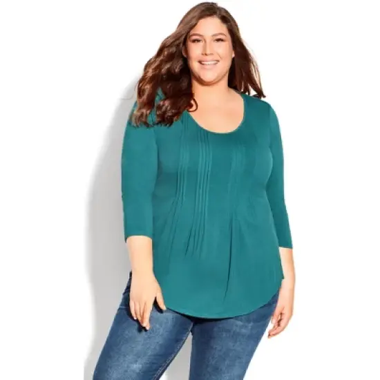 Women's Plus Size Milly Pleat Plain Top - teal | AVENUE image {3}