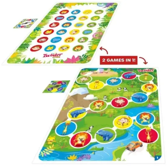 Hasbro Gaming Twister Junior Game, Animal Adventure 2-Sided Mat, 2 Games in 1, Party Game for Kids Ages 3 and Up, Indoor Game for 2-4 Players image {6}