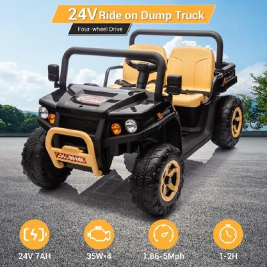 24v Ride On Dump Truck, 2 Seater Electric Ride On Car Toy for Kids, Battery Powered UTV image {4}