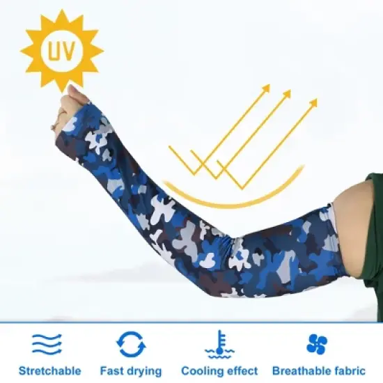 Unique Bargains Basketball Sports Camouflage Cooling Arm Elbow Compression Sleeve Blue 1 Pair image {2}