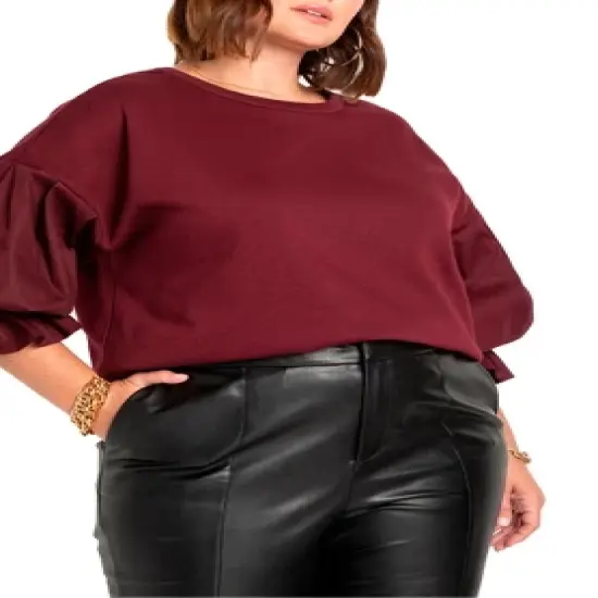 ELOQUII Women&rsquo;s Plus Size Combo Flounce Sleeve Sweatshirt image {1}