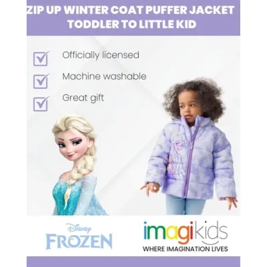 Disney Frozen Princess Anna Elsa Girls Zip Up Winter Coat Puffer Jacket Toddler image {3}