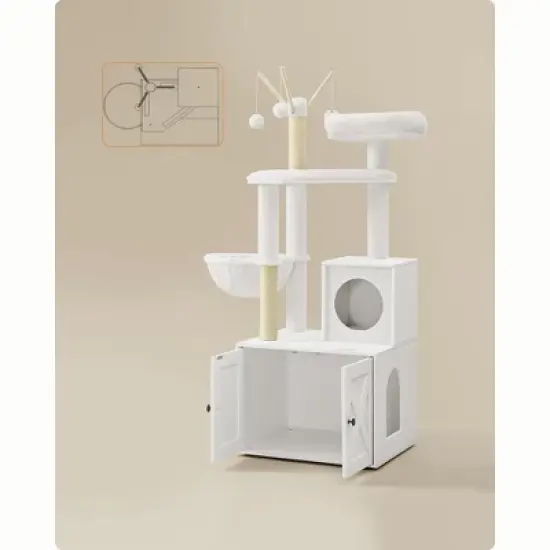 LEDREM WoodyWonders Cat Tree with Litter Box Enclosure, 2-in-1 Modern Tower, Furniture Hidden, Cat Condo with Scratching Posts image {4}