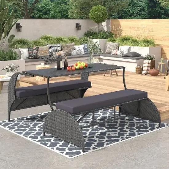 Angel Sar Outdoor Loveseat, 57.1" Patio Loveseat, Wicker Patio Furniture with Grey Cushion image {12}