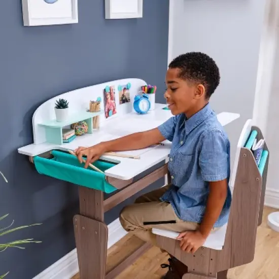 KidKraft Grow Together Pocket Adjustable Desk with Hutch and Chair image {5}