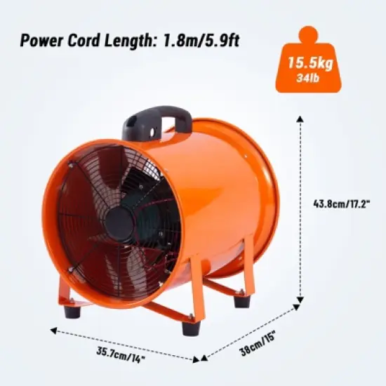 3500CFM Portable Air Blower w/ 33ft Hose - 12" 580W Heavy-Duty Industrial Fan for Warehouse Ventilation, Dust/Chemical Exhaust & Job Sites image {1}