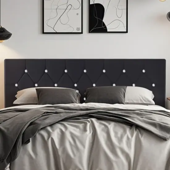 VECELO Tufted Upholstered Queen/King Size Headboard, 6 Adjustable Height, Easy Assembly, Beige/Black image {8}