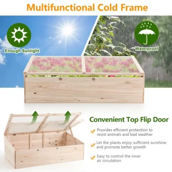 Costway Wooden Cold Frame Greenhouse Flower Planter Raised Plants Bed Protection image {6}