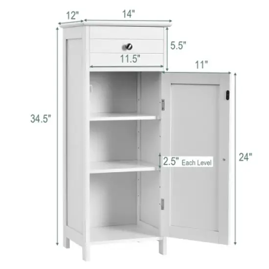 Costway Bathroom Floor Cabinet Wooden Storage Organizer Free-Standing w/ Drawer & Shelf image {3}