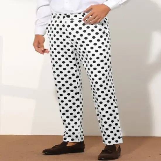 Lars Amadeus Men's Regular Fit Flat Front Polka Dots Printed Pants image {1}