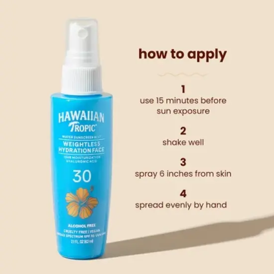 Hawaiian Tropic Weightless Hydration Water Face Mist Sunscreen - SPF 30 - 2.1oz image {4}