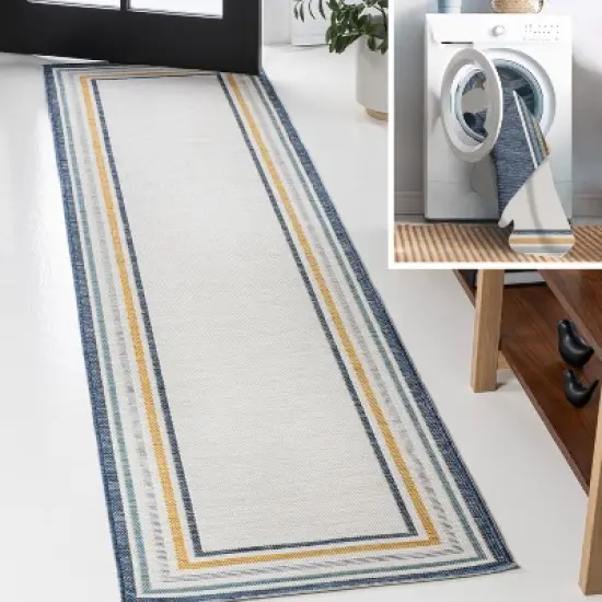 JONATHAN Y Pollux Classic Coastal Mitred Stripe Reversible Machine-Washable Indoor/Outdoor Area Rug image {10}