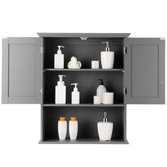 Costway Wall Mount Bathroom Cabinet Storage Organizer Medicine Cabinet with 2-Doors and 1- Shelf Cottage Collection Wall Cabinet image {9}