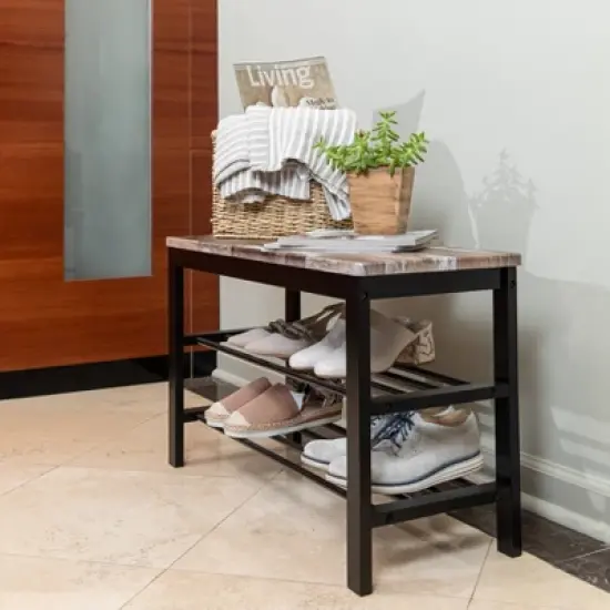 31.5" Entryway Storage Bench and Shoe Rack Distressed Wood Finish Brown - Danya B. image {3}