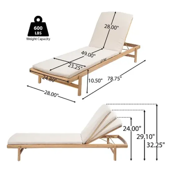Christopher Knight Home Mallorca Acacia Wood Chaise Lounge With Water-Repellent Cushions image {2}