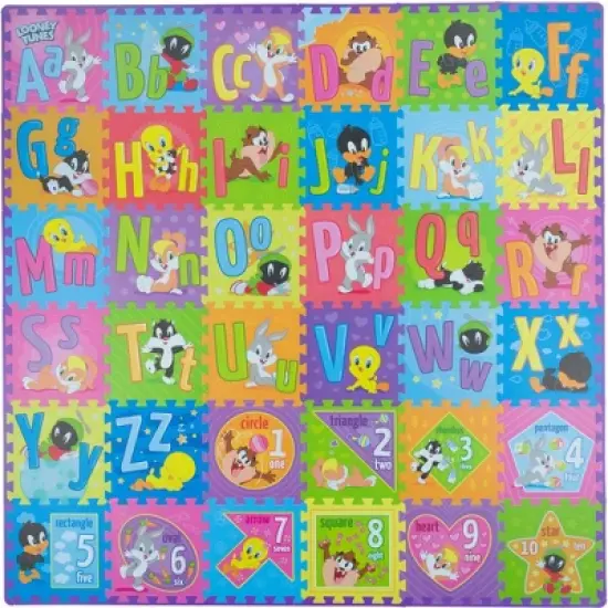 Looney Tunes ABC, Numbers & Shapes Foam Puzzle Baby Activity Floor Playmat - Tummy Time, Kids Preschool & Nursery - 36 Tiles, 12x12" - KC Cubs image {2}