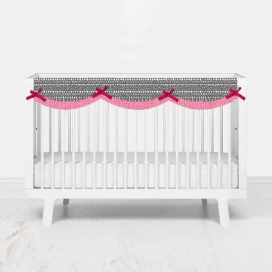 Bacati - Owls Pink/Gray Girls Cotton Long Crib Rail Guard Cover image {1}