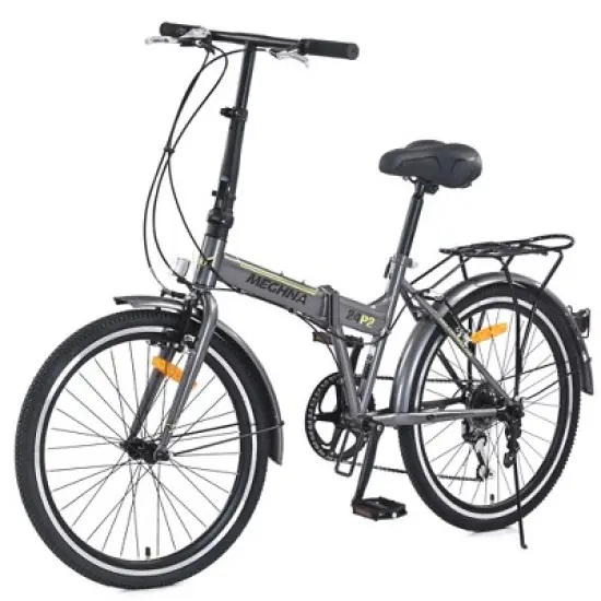 YONWAY 24" Folding Bike, Steel Frame 7 Speed Folding Bike, With Front & Rear V Brakes Anti-Skid Tires, For City Commuting image {1}