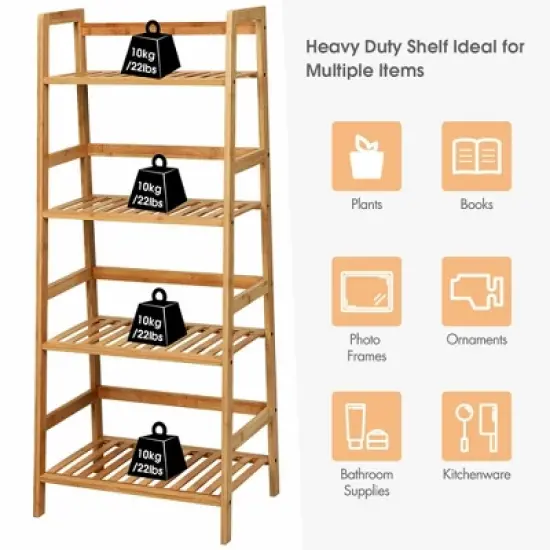 Costway 4-Tier Bamboo Ladder Shelf Multipurpose Plant Display Stand Storage Bookshelf image {8}