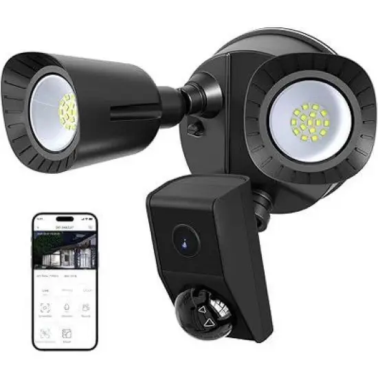 R.W.FLAME Floodlight Camera,  1650LM LED, 2K HD, 2-Way Audio, IP65, 110dB Siren, Night Vision, Cloud & Local Storage image {1}