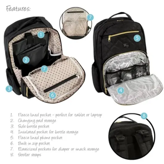 Hudson Baby Premium Diaper Bag Backpack and Changing Pad, Black, One Size image {3}