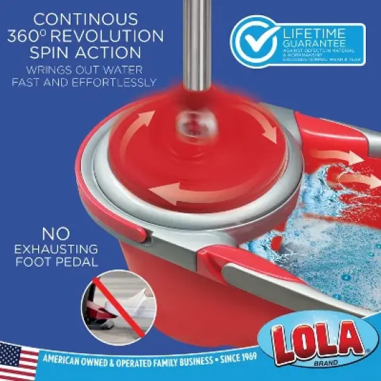 Lola Products Revolution Spin Mop & Bucket System, Braided Mop Head, Durable Alloy Handle, 360 Spinning Action, Great for Any Hard Floor Surface image {1}