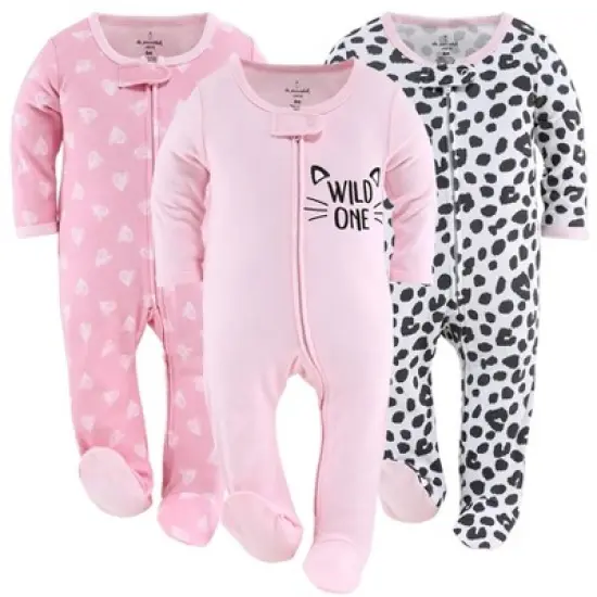 The Peanutshell Footed Baby Sleepers for Girls, Cheetah & Pink Hearts, 3-Pack, Newborn to 12 Month Sizes image {6}