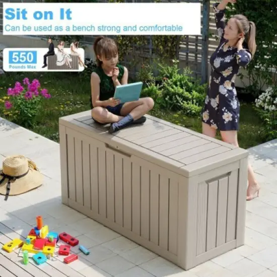 Sersper 80 Gallon Resin Outdoor Storage Box with Handles, Light Gray - For Patio Furniture Cushions, Pool Toys, Garden Tools (2 Pack) image {5}