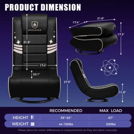 GTPLAYER Gaming Rocker, Swivel Chair, Foldable Game Chair, Breathable Leather image {5}